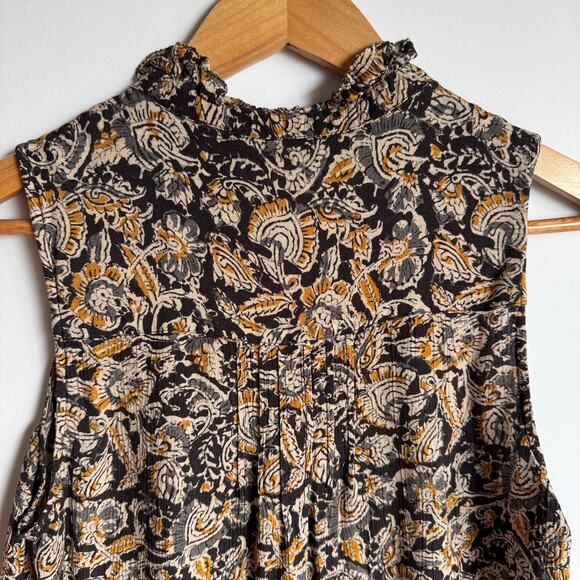 Faherty Faith Ruffle Sleeveless Blouse Small Neutral Popover Top Paisley Floral - Picture 6 of 12